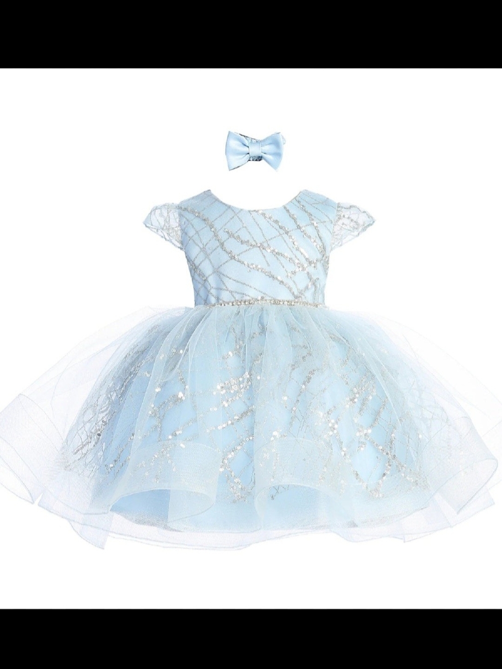 Tip Top Kids Light Blue Glitter Tulle Party Dress with Bow